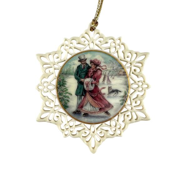 Vintage 1992 Lenox Victorian Lace Christmas Ornament Porcelain  Ice Skaters - Picture 1 of 7